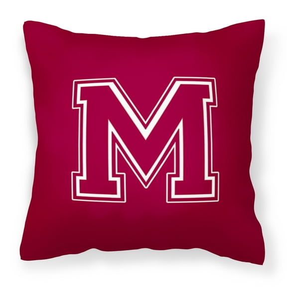 Letter M Initial Monogram - Maroon and White Fabric Decorative Pillow