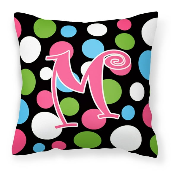 Letter M Initial Monogram - Polkadots and Pink Fabric Decorative Pillow