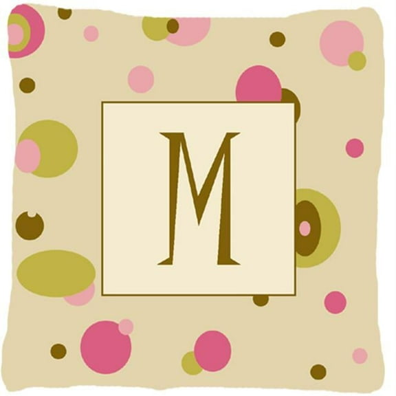 Letter M Initial Monogram - Tan Dots Decorative Indoor & Outdoor Fabric Pillow