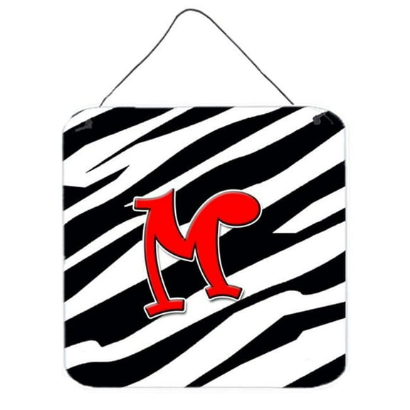 Letter M Initial Monogram - Zebra Red Aluminium Metal Wall Or Door Hanging Prints