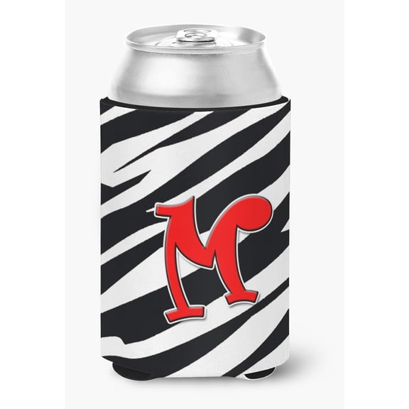 Letter M Initial Monogram - Zebra Red Can or Bottle Hugger