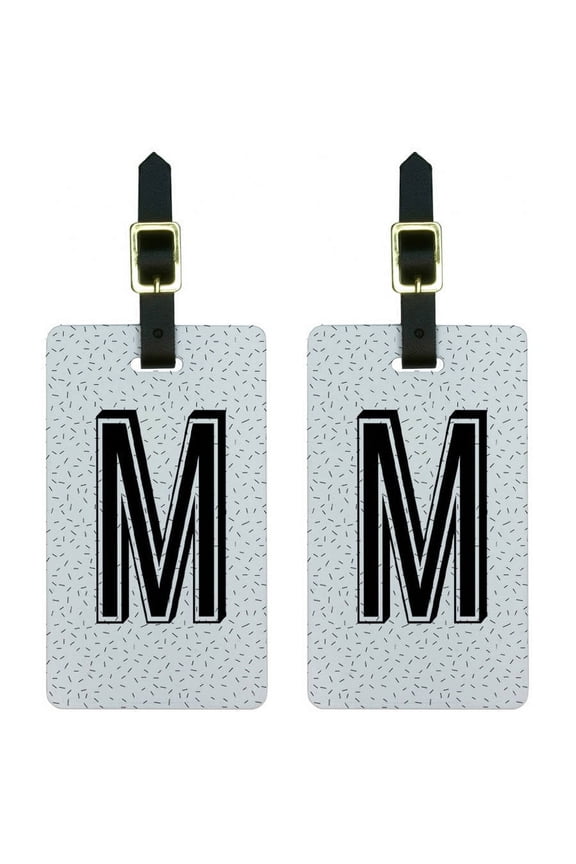 Letter M Initial Sprinkles Black White Luggage Tags Suitcase ID, Set of 2