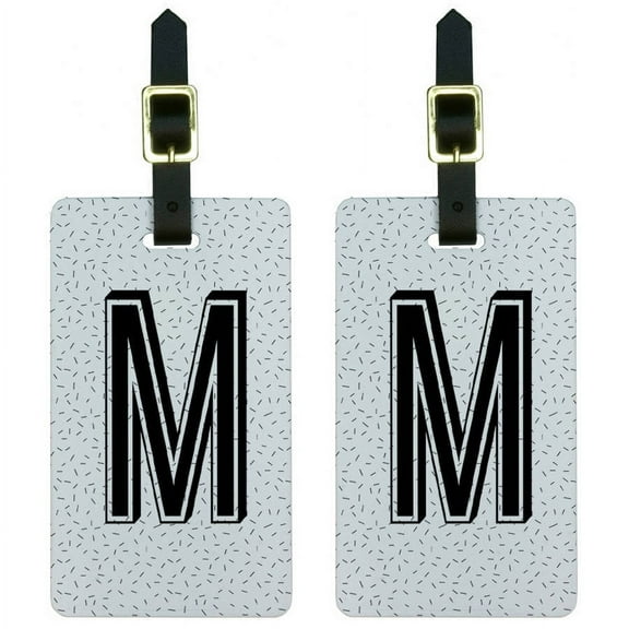 Letter M Initial Sprinkles Black White Luggage Tags Suitcase ID, Set of 2
