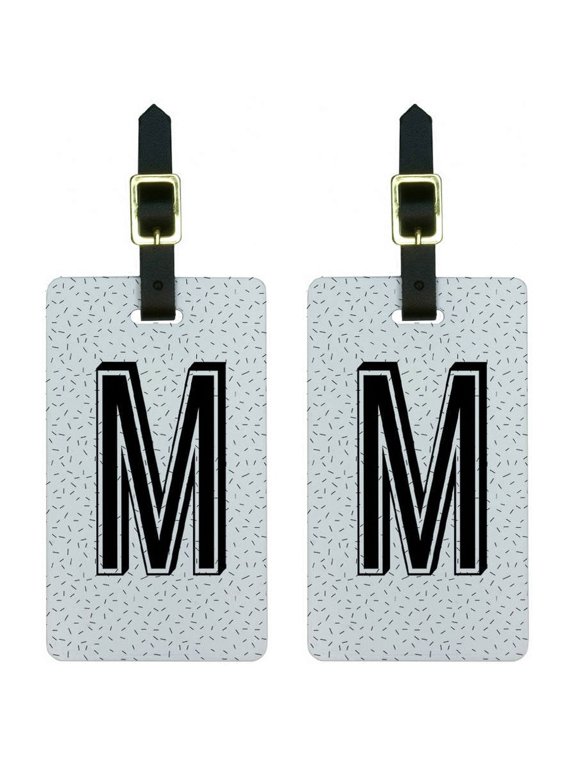 Letter M Initial Sprinkles Black White Luggage Tags Suitcase ID, Set of 2