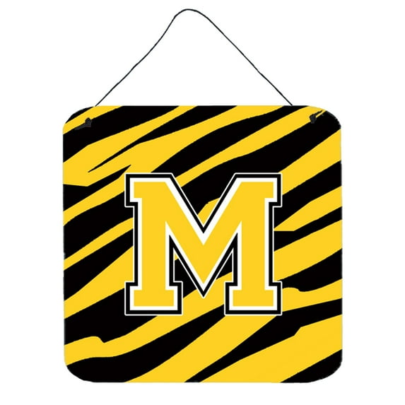 Letter M Initial Tiger Stripe - Black Gold Wall or Door Hanging Prints