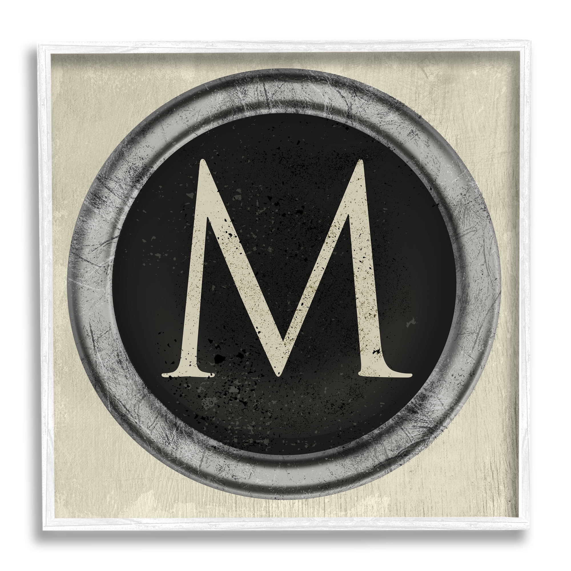 Letter M Initial Vintage Shape Typewriter Key Typography Framed Art Print Wall Art, 17x17