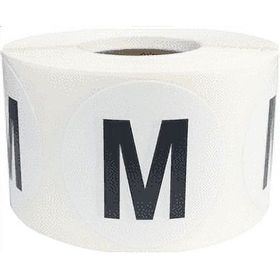 Letter M Inventory Labels 1.5 inch Round Circle Dots 500 Adhesive Stickers