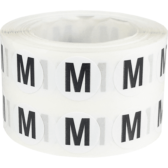 Letter M Inventory Labels .5 Inch Round Circle Dots 1,000 Adhesive Stickers