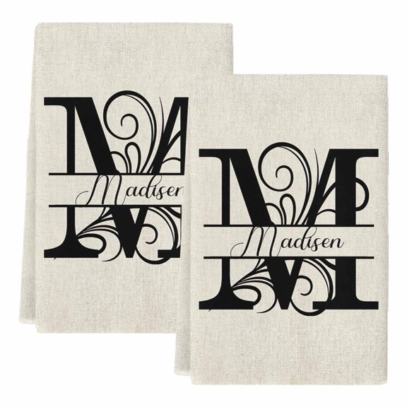 Letter M Kitchen Towels Set of 2, Absorbent Microfiber Dish Tea Towels with Hanging Loop, Monogram Words Resuable Hand Towel for Home Kitchen Cooking Cleaning 18"x28"