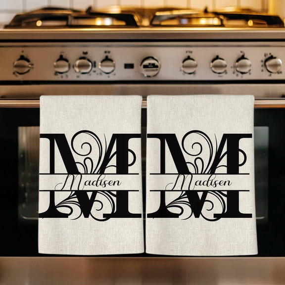 Letter M Kitchen Towels Set of 4, Monogram Words Absorbent Dish Towels for Kitchen, Microfiber Hand Towel, Quick Drying Tea Towel for Cleaning Decorative Dishcloths