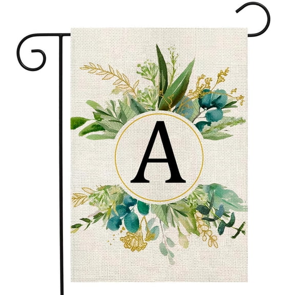 Letter M Monogram Garden Flag 12x18 Double Sided, Spring Floral Burlap Family Initial for Outside Yard Decor