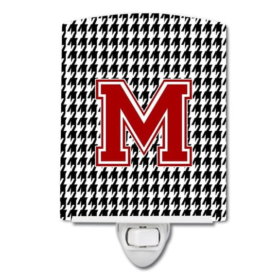 Letter M Monogram Houndstooth Black Ceramic Night Light