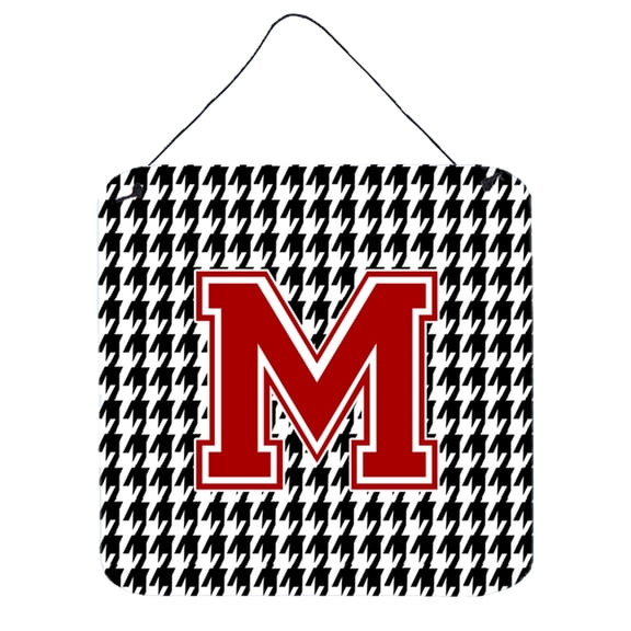 Letter M Monogram - Houndstooth Black Wall or Door Hanging Prints