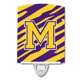 thumbnail image 1 of Letter M Monogram Tiger Stripe Purple Gold Ceramic Night Light, 1 of 1