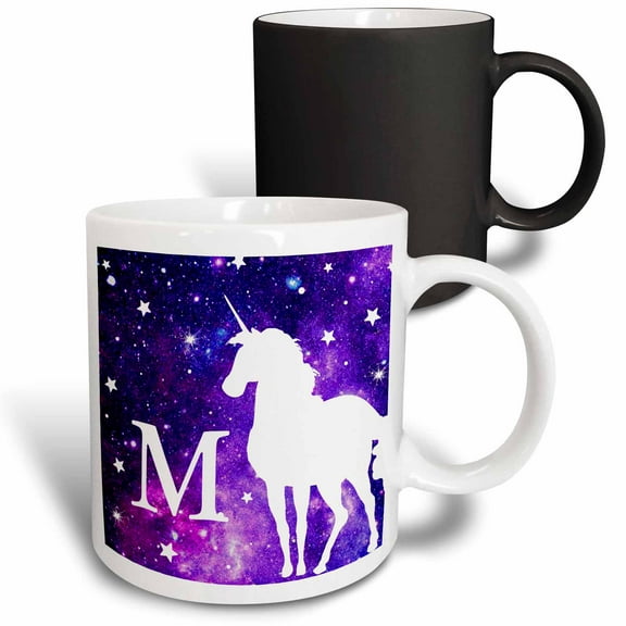 3drose, Letter M Monogram Unicorn Purple Space Stars Personalized Initial M, 11oz Magic Transforming Mug