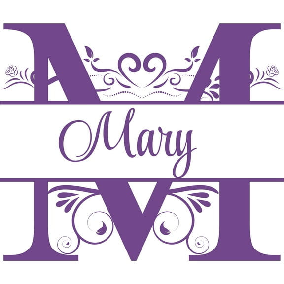 Letter M Name Initial Elegant Pattern Customized Wall Decal - Custom Vinyl Wall Art - Personalized Name - Baby Girls Boys Kids Bedroom Wall Decal Room Decor Wall Stickers Decoration Size (40x40 inch)