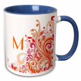 thumbnail image 1 of 3drose, Letter M on Pretty Pink N Orange Swirls, 11oz Two-tone Blue Mug, 1 of 6