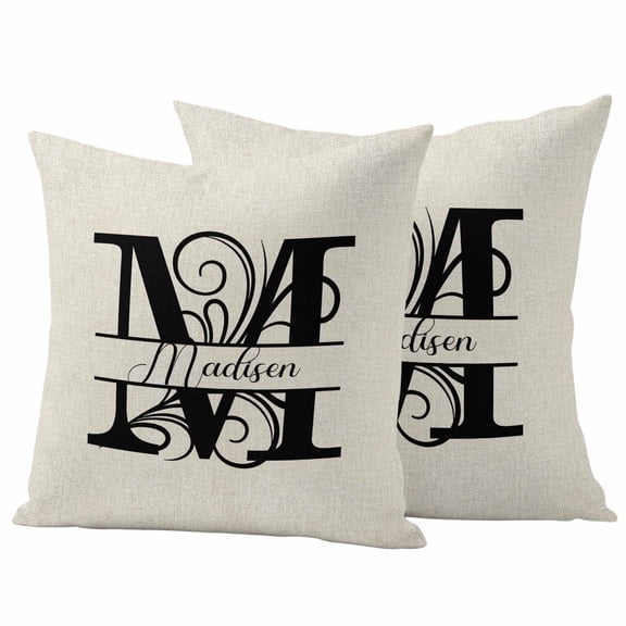 Letter M Outdoor Pillow Covers, Waterproof Decorative Throw Pillowcases Set of 2, Monogram Words Couch Cushion Cases with Zipper for Outside Patio Garden Sofa 16"x16"