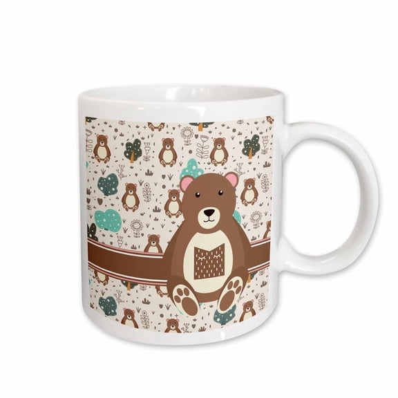 3drose, Letter M Personal Monogram Bear Animal Pattern - Personalized Initial, 11oz Mug