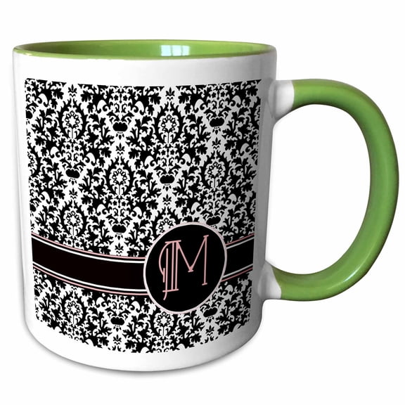 3drose, Letter M Personal Monogrammed Damask Pattern-personalized Initial, 15oz Two-tone Green Mug