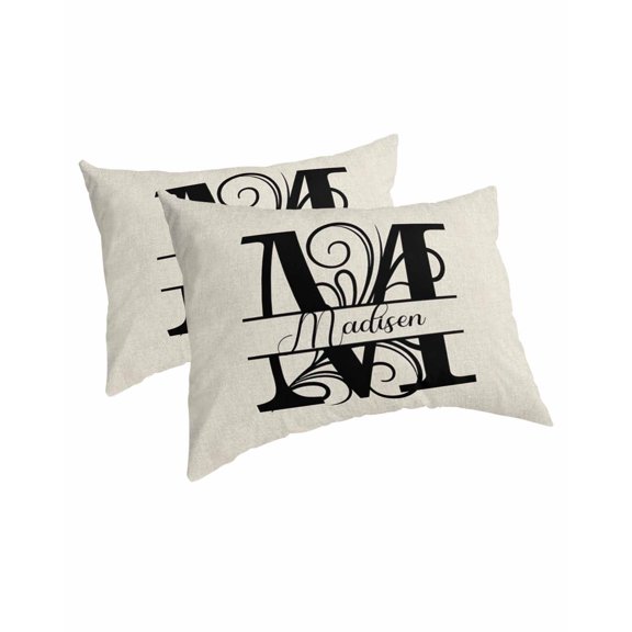 Letter M Pillow Covers Standard Size 2 Pack, Monogram Words Soft Bed Throw Pillowcases Breathable Cooling Long Lumbar Body Pillow Sham Cover for Bed Sofa 20''x26''