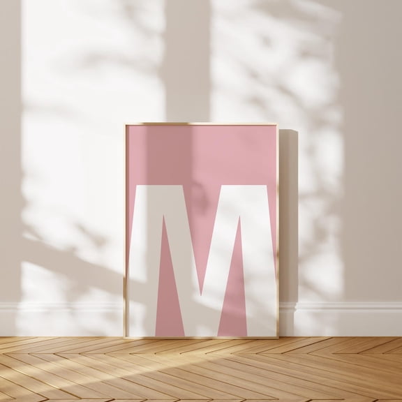 Letter M Print Pink Bold Capital Initial Nursery,,Dorm Room UNFRAMED Poster, Wall Art for Decor, Present, 8x12