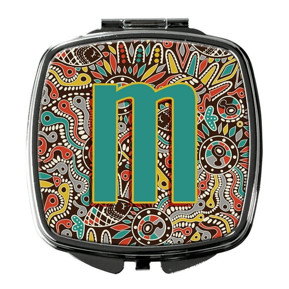 Letter M Retro Tribal Alphabet Initial Compact Mirror