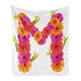 thumbnail image 1 of Letter M Soft Flannel Fleece Blanket, Pink and Orange Gerbera Flowers and Tulips in Full Blossom Fresh Spring, Cozy Plush for Indoor and Outdoor Use, 50" x 60", Hot Pink Orange Green, by Ambesonne, 1 of 5