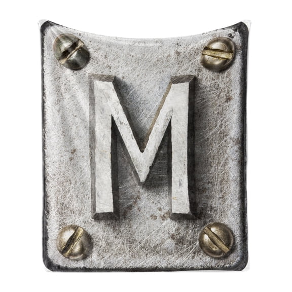Letter M Soft Flannel Fleece Blanket, Zinc Iron Steel Alphabet Typeset with Grunge Scratched Texture Industry Image, Cozy Plush for Indoor and Outdoor Use, 50" x 70", Pale Grey Sepia, by Ambesonne
