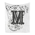 thumbnail image 1 of Letter M Soft Flannel Fleece Throw Blanket, Abstract Ornamental Design in Dark Color Scheme Swirls and Lines Eastern, Cozy Plush for Indoor and Outdoor Use, 70" x 90", Black Grey White, by Ambesonne, 1 of 5