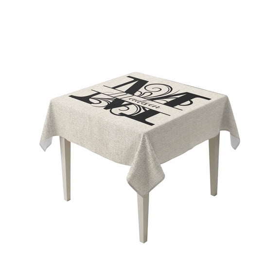 Letter M Table Cloth, Monogram Words Waterproof Tablecloth for Square Tables, Reusable Washable Fabric Table Cover for Restaurant Kitchen Dining Tables 60"x60"