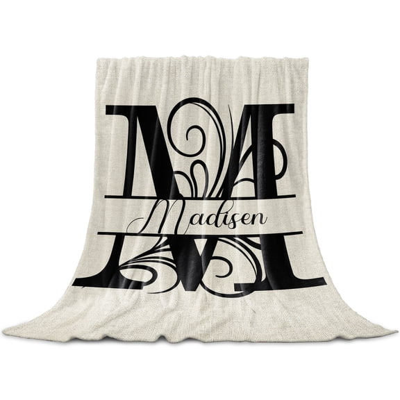 Letter M Throw Blanket for Couch, Soft Lightweight Flannel Fleece Blanket, Monogram Words Microfiber Plush All Season Decorative Blankets Gifts for Sofa Office Lap 30"x40"