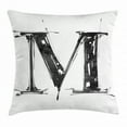 thumbnail image 1 of Letter M Throw Pillow Cushion Cover, Alphabet Symbol in Sketchy Stencil Art Style Hand Drawn Effect Funky Calligraphy, Decorative Square Accent Pillow Case, 16 X 16 Inches, Black White, by Ambesonne, 1 of 2