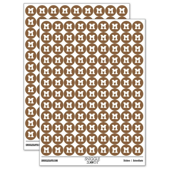 Letter M Uppercase Fun Bold Font 200+ Round Stickers - Brown - Gloss Finish - 0.50" Size