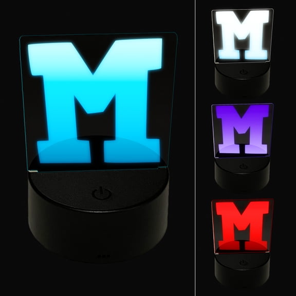 Letter M Uppercase Fun Bold Font LED Night Light Sign 3D Illusion Desk Nightstand Lamp