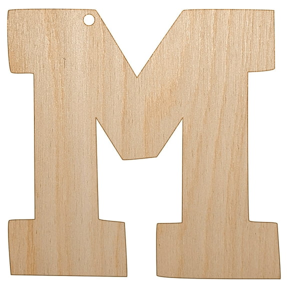 Letter M Uppercase Fun Bold Font Wood Holiday Christmas Tree Ornament Unfinished DIY Pre-Drilled Craft