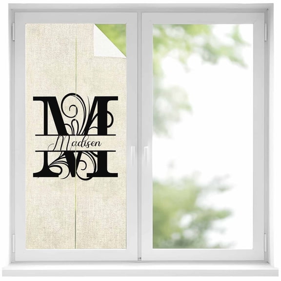 Letter M Window Privacy Film, Monogram Words Static Cling UV Sun Blocking Heat Control Window Tint Day and Night, Non-Adhesive Reusable One Way Windows Privacy Cover 17.7''x39.3''