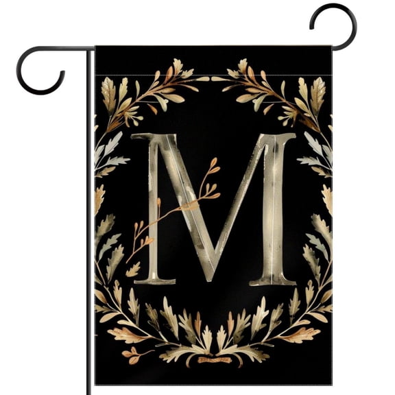 Letter M with Wreath Aesthetic Pattern Double Sided Garden Flag Decorative Weather Resistant Yard Flag, Large DIY Vertical Flag for Farmhouse Patio Lawn, 28x40 Inch