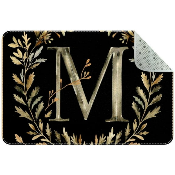 Letter M with Wreath Aesthetic Pattern Entryway Rug, 2x3 Area Rug Indoor Door Mat Non-slip Washable Floor Carpet Rug for Bedroom Office Dining Room Bathroom