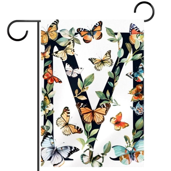 Letter M with Wreath Butterflies Decorative Garden Flag for All Seasons, 12 x 18 Inch Small Vertical Double Sided Outside Decoration for Yard Farmhouse