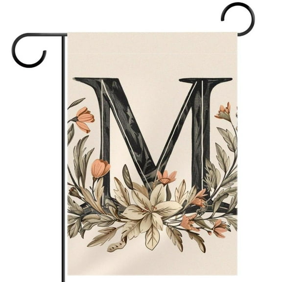Letter M with Wreath Retro Pattern Double Sided Garden Flag Decorative Weather Resistant Yard Flag, Large DIY Vertical Flag for Farmhouse Patio Lawn, 28x40 Inch