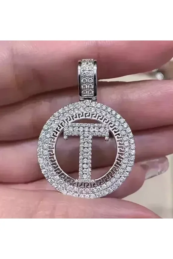 Letter Men's Customize Round Cut Pendant 3 Ct 14k White Gold Plated