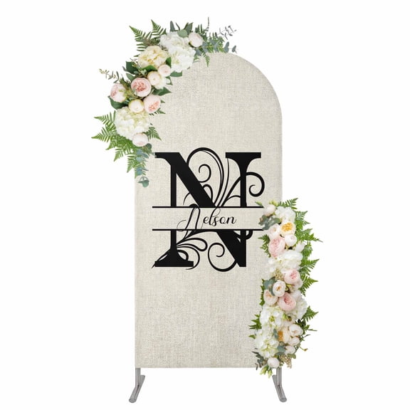 Letter N Arch Backdrop Cover 4FT, Monogram Words Spandex Fitted Stretchy Arch Stand Covers, Round Top Chiara Backdrop Cover for Wedding Party Birthday Baby Shower