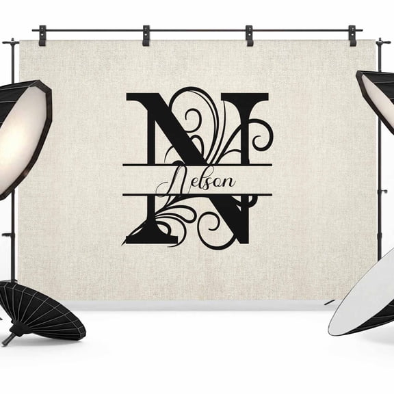 Letter N Backdrop for Photoshoot, Photography Photo Studio Background Wall Backdrop, Monogram Words Back Drop Banner Panel for Portraits Wedding Party Live Streaming Decor 7x5Ft
