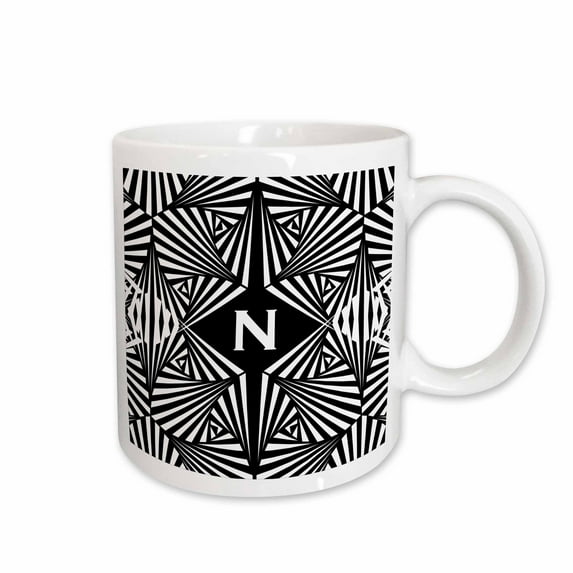 3drose, Letter N- Black and White Geometric Monogram, 11oz Mug