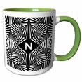 thumbnail image 1 of 3drose, Letter N- Black and White Geometric Monogram, 11oz Two-tone Green Mug, 1 of 6