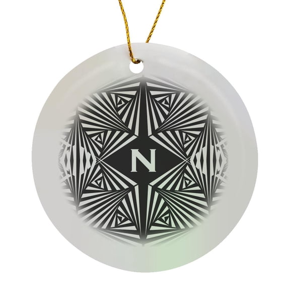 3drose, Letter N- Black and White Geometric Monogram, Circle Porcelain Ornament