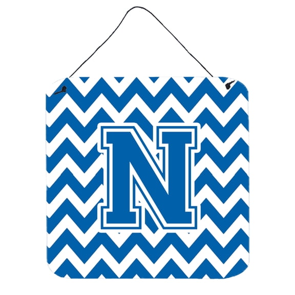Letter N Chevron Blue and White Wall or Door Hanging Prints