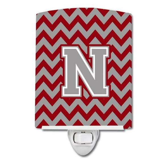 Letter N Chevron Crimson & Grey Ceramic Night Light