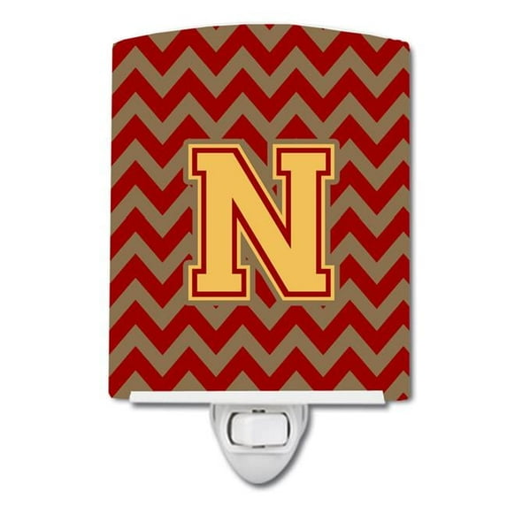 Letter N Chevron Garnet & Gold Ceramic Night Light
